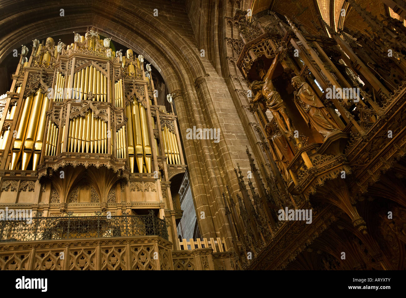 Organo nella cattedrale di Chester nel Cheshire in Inghilterra del Nord Ovest Foto Stock