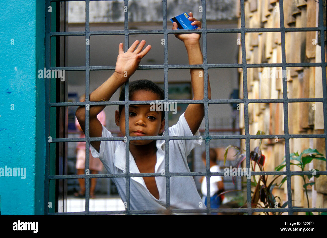 Giovane ragazzo in Brasile a scuola Pelourinno Foto Stock