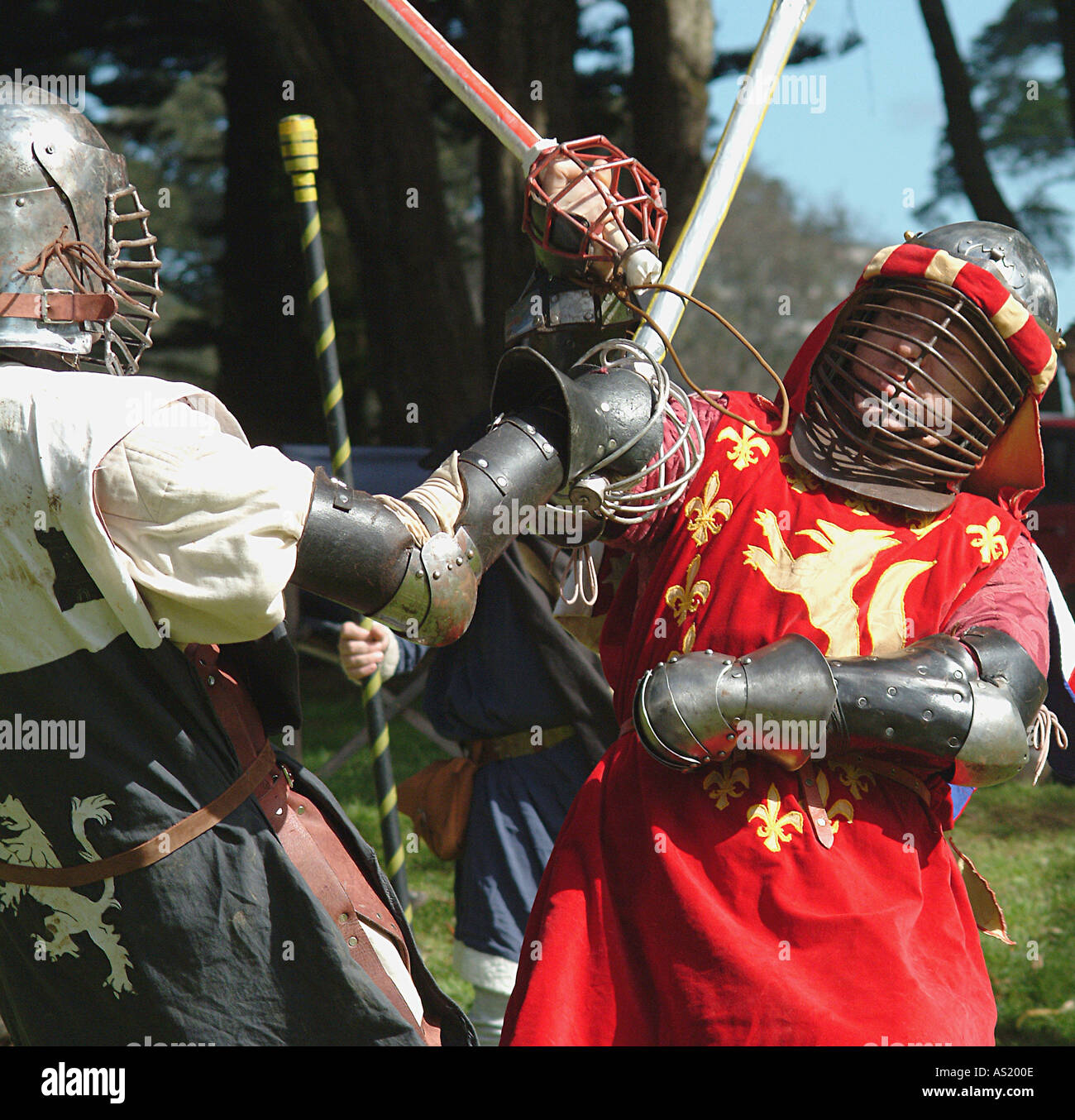 Cavalieri in armatura weekend giostra in Cornwall Park Auckland Nuova Zelanda Foto Stock