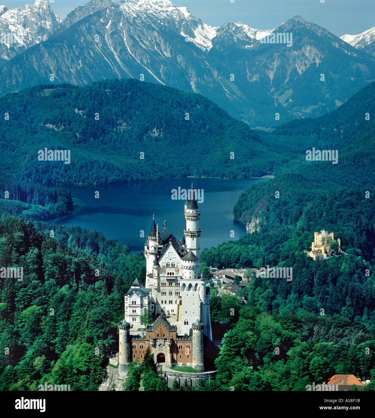 Il Castello di Neuschwanstein vicino a Fussen Germania nell'area bavarese Foto Stock