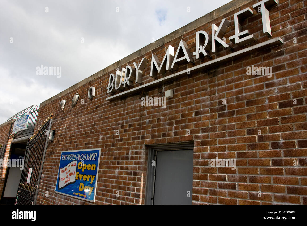 Bury segno di mercato sul mercato Bury Foto Stock