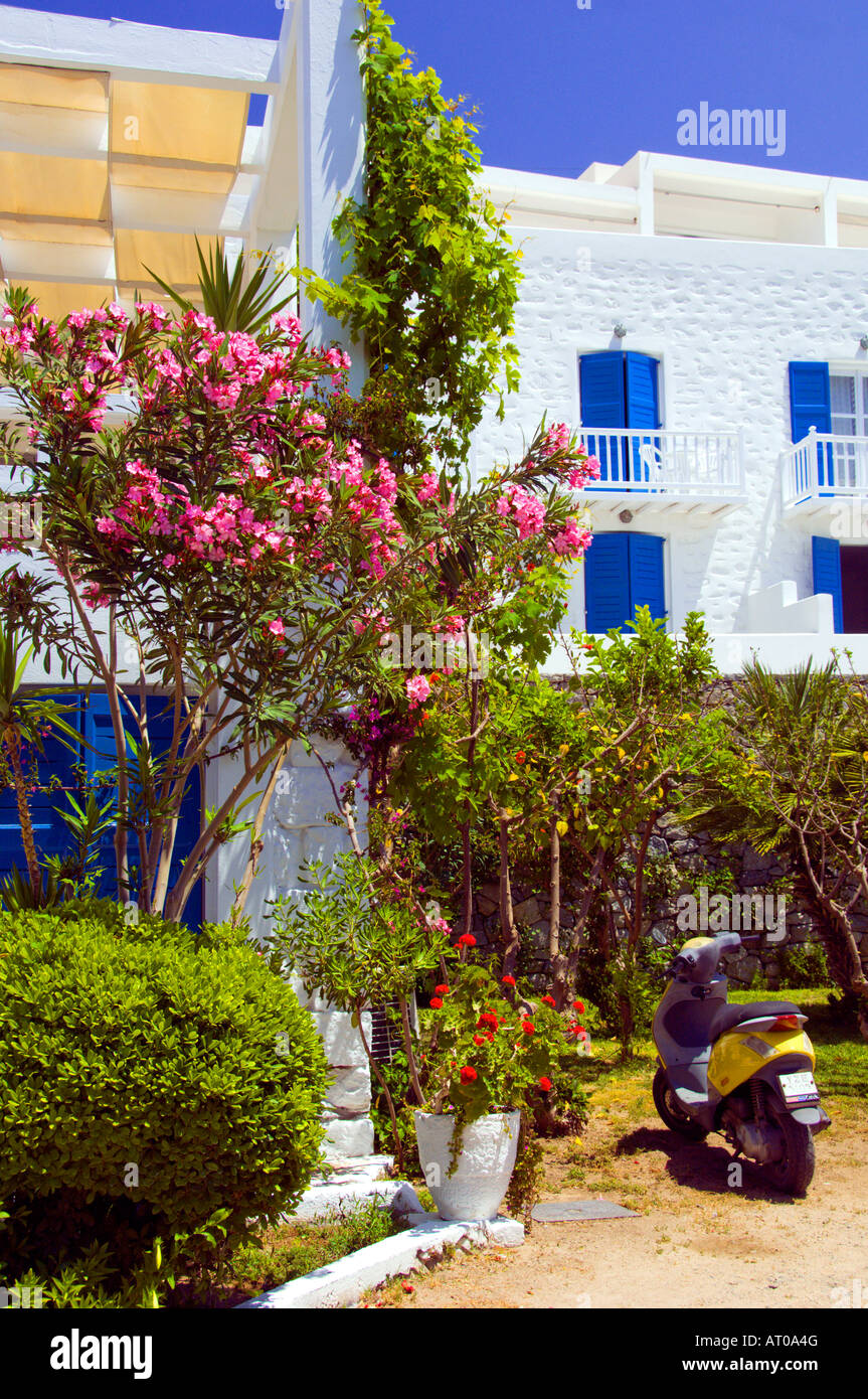 Viste le strutture dell'Hotel Leto di Mykonos in Hora sull'isola greca di Mykonos in Grecia Foto Stock