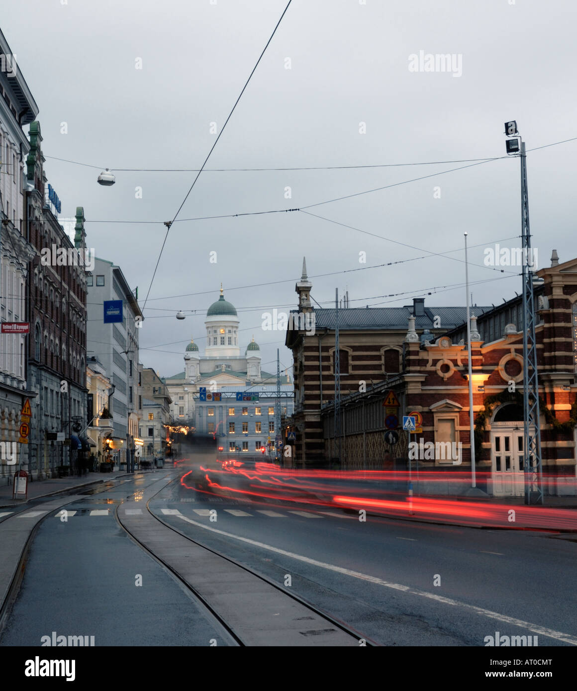 Una bella vista del tramonto per la Cattedrale Luterana, Helsinki, Finlandia, Europa. Foto Stock