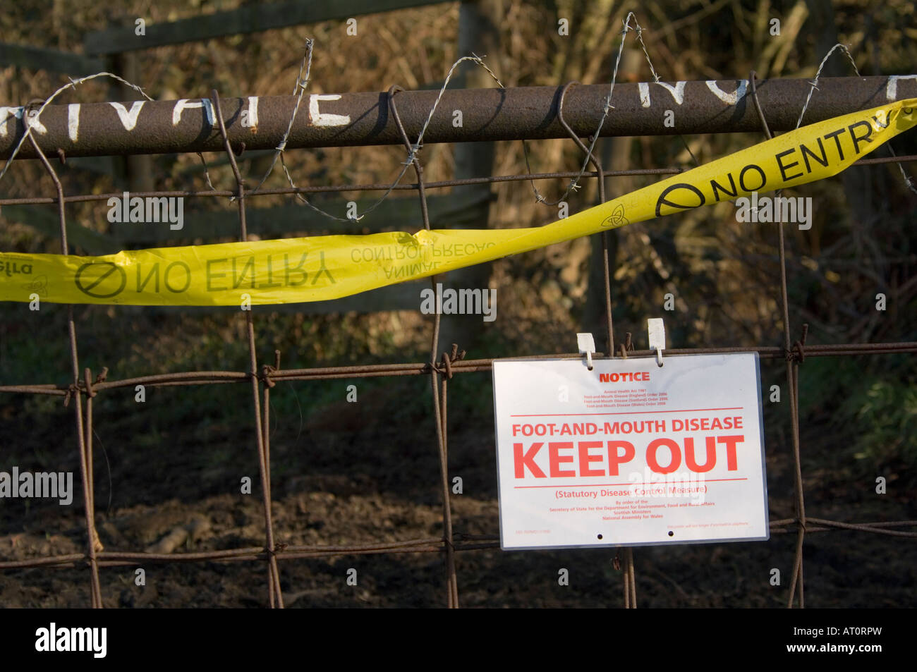 Afta epizootica Tenere fuori segno Ripley Surrey UK Foto Stock