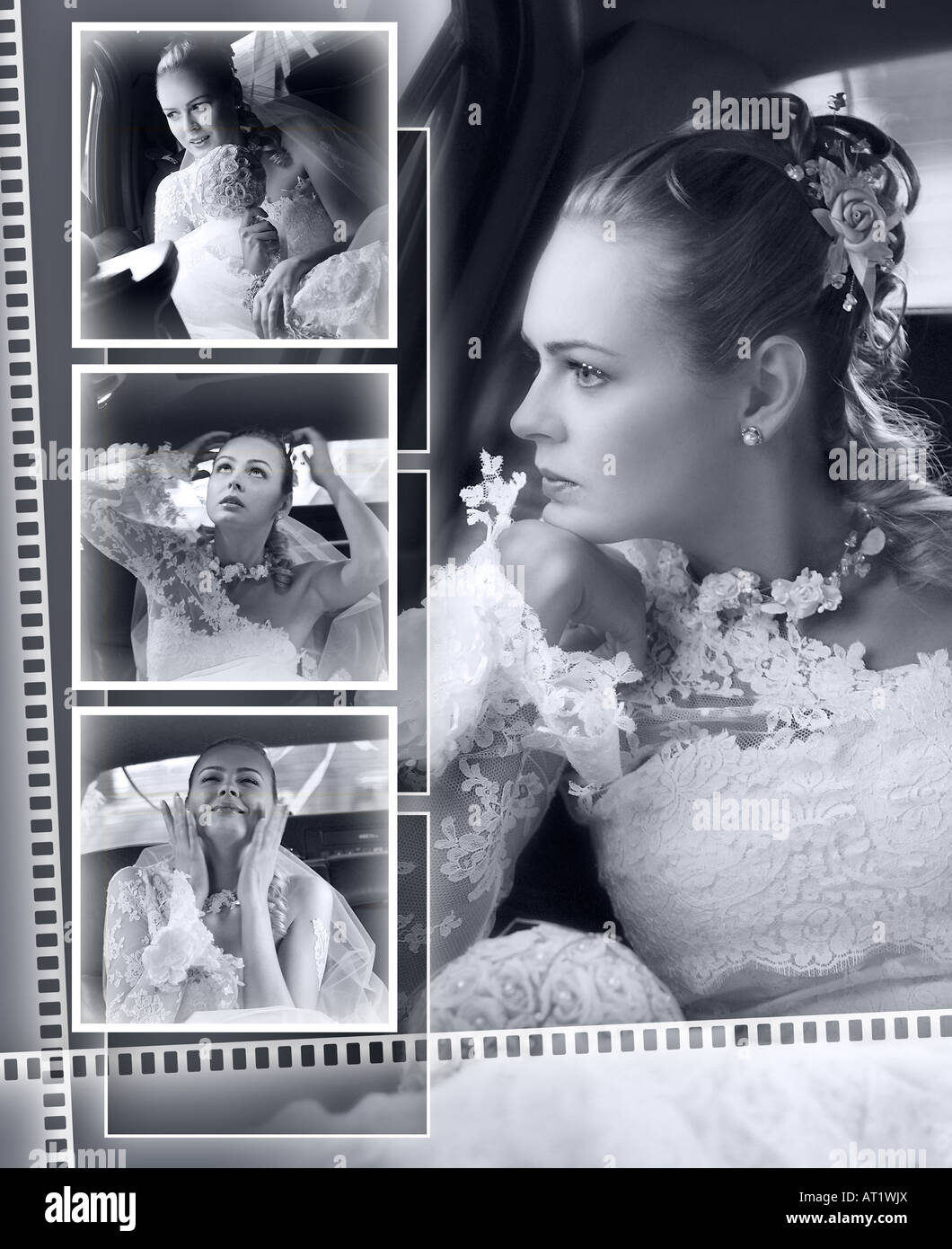 Bella giovane adulto sposa montage in bianco e nero. Foto Stock