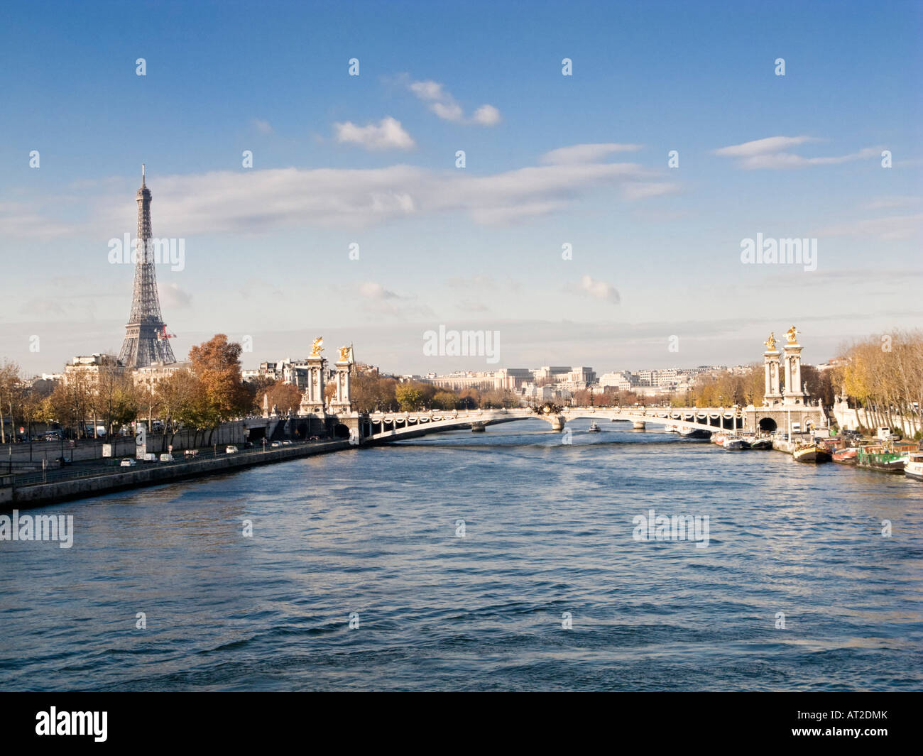 Pont Alexandre III ponte sul Fiume Senna a Parigi, in Francia, in Europa con la Torre Eiffel - pomeriggio autunnale scena Foto Stock