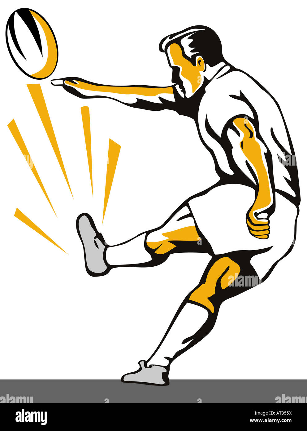 Giocatore di Rugby calciare la palla Foto Stock
