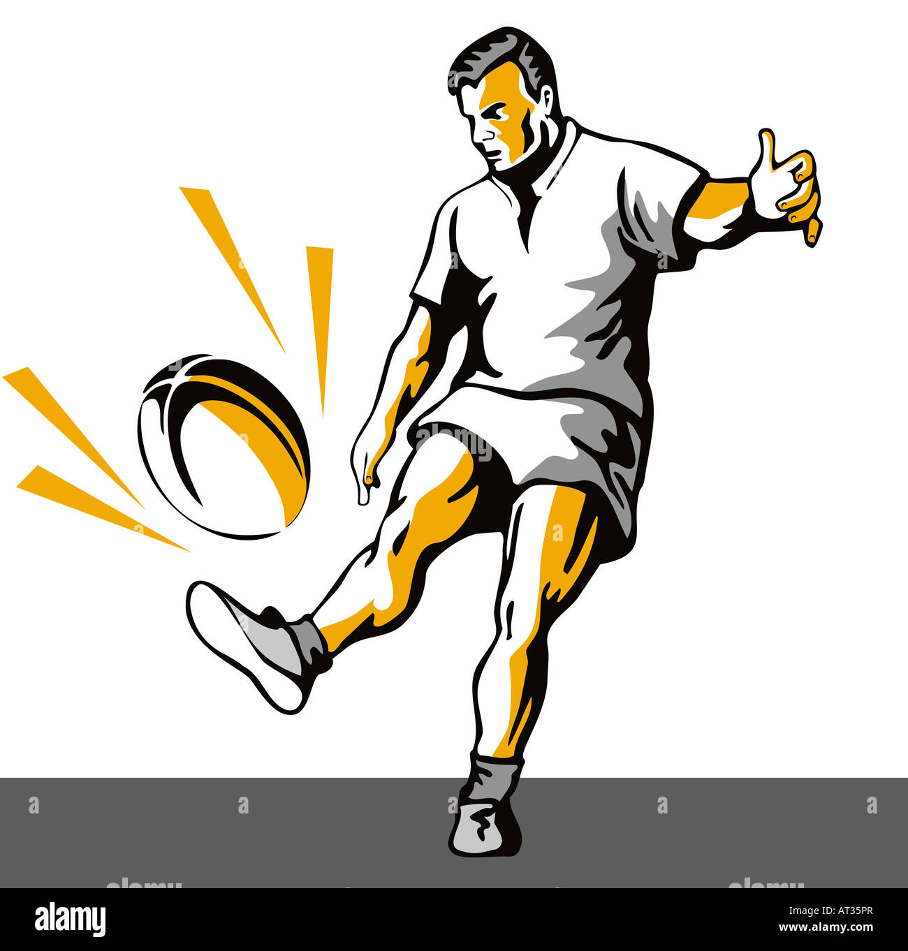 Giocatore di Rugby calciare la palla Foto Stock