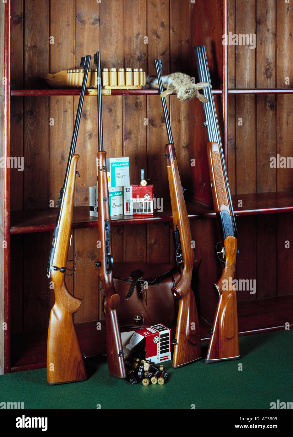Una collezione di armi sportive - fucili a canna liscia e rigata Foto Stock