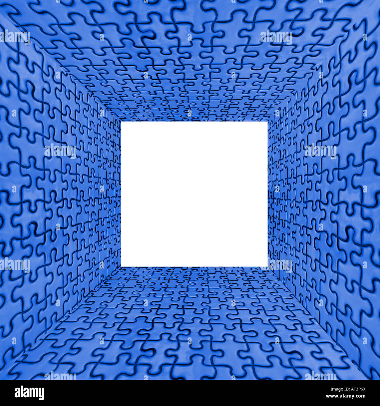 Puzzle Cube Blue concetto astratto di pezzi interni Foto Stock