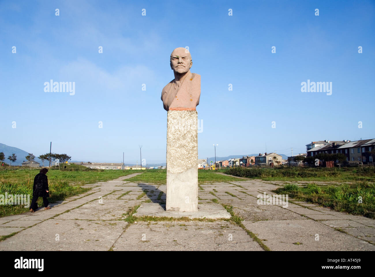 Lenin busto in Yuzhno Kurilsk sull isola Kunashir nel Curili catena di isole Estremo Oriente Russo Foto Stock