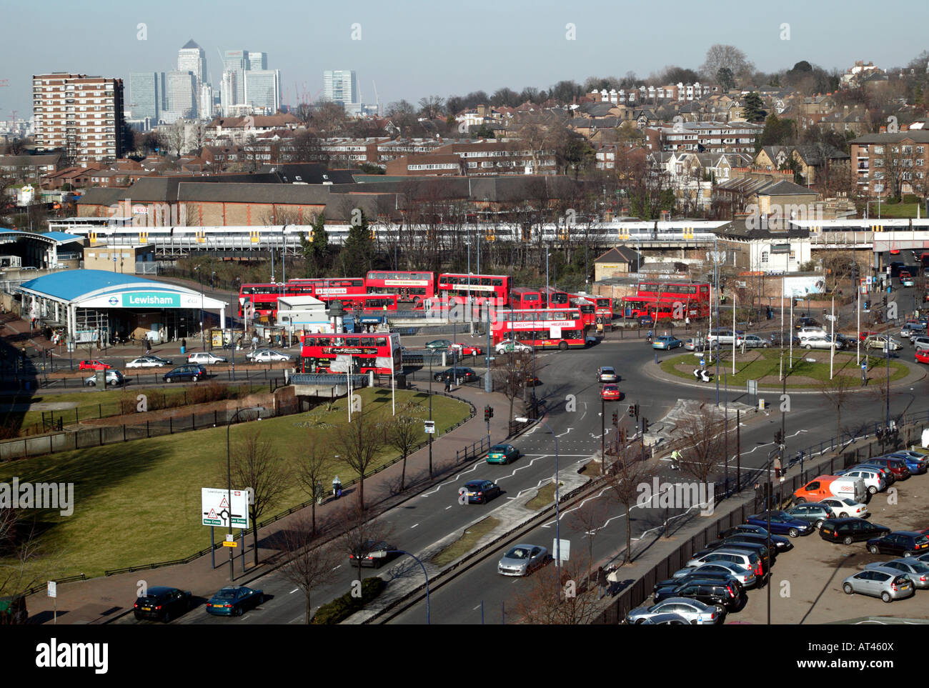 Sito del nuovo gateway Lewisham progetto, con tutti gli spazi verdi e la rotonda ora distrutta! Foto Stock