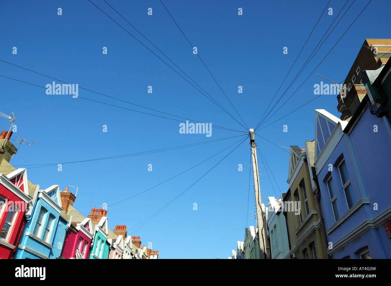 Le linee di alimentazione (elettricità), Blaker street, Brighton East Sussex - Foto Stock