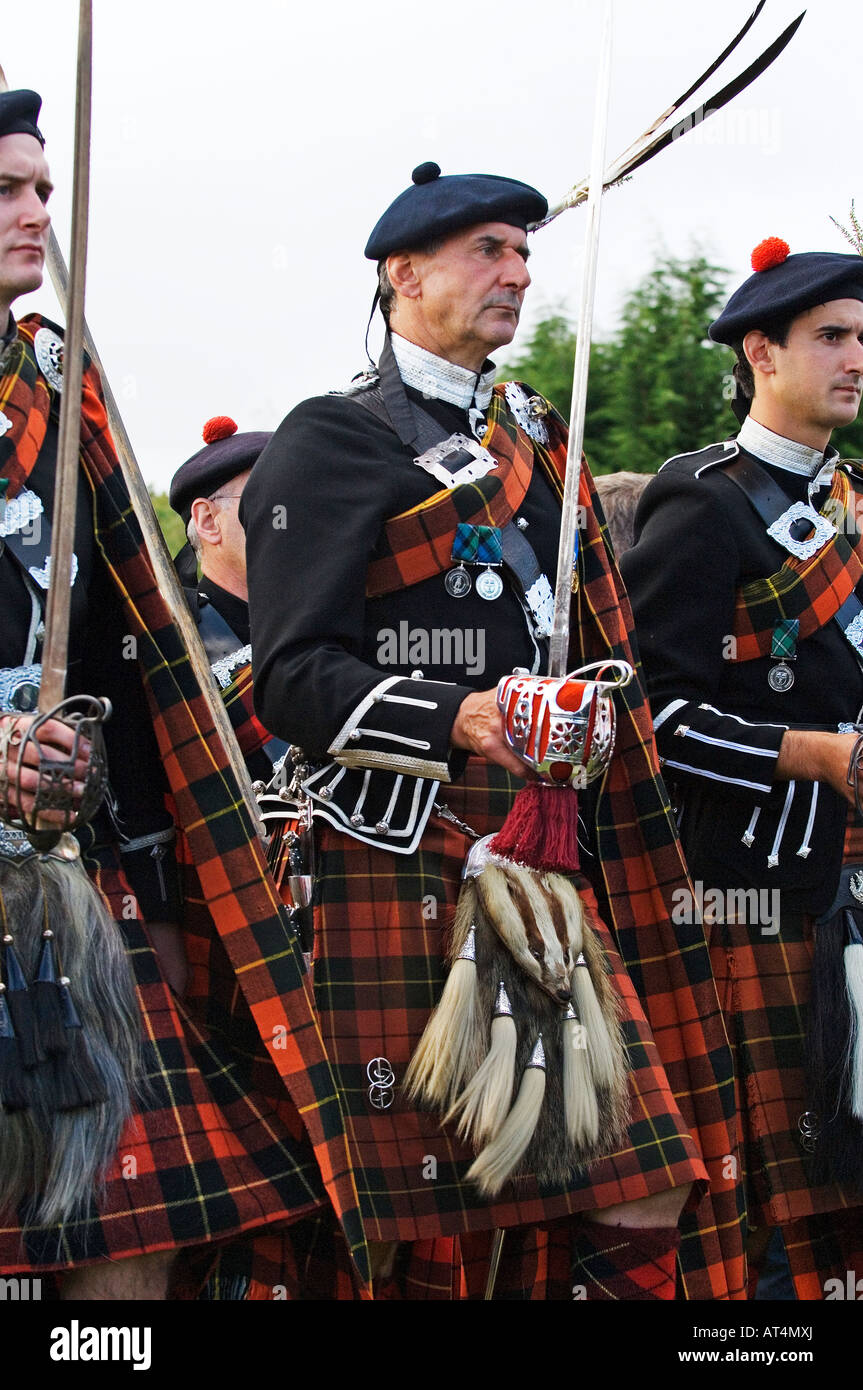 Capi Clan del Lonach Montanari all annuale Lonach Raccolta e Giochi delle Highland a Strathdon, Grampian Regione, Scozia Foto Stock