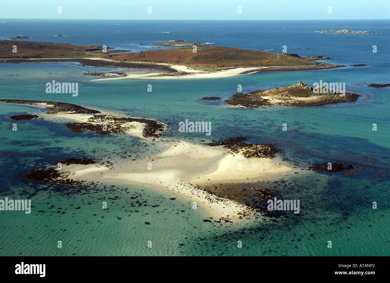 Vista aerea delle Isole Scilly - Sansone in background. Foto Stock