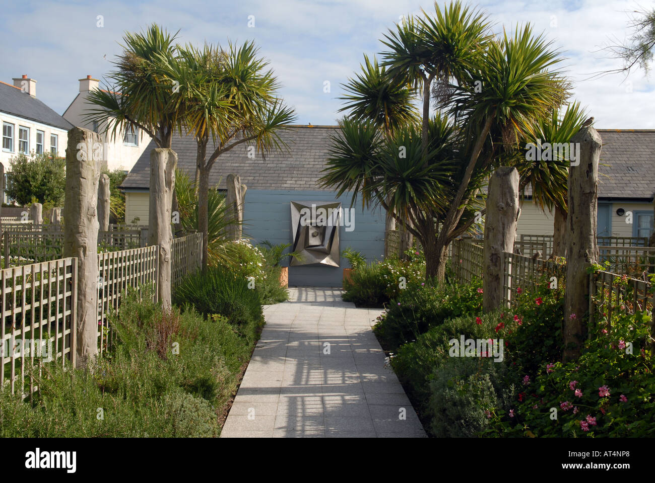 Courtyard all'inferno Bay Hotel, Bryher, isole Scilly, UK. Foto Stock