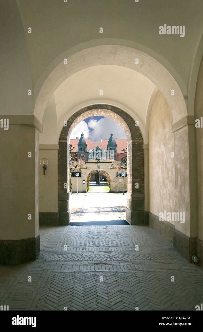 Ingresso alla Biblioteca Reale Giardino da Christiansborg Copenhagen DANIMARCA Foto Stock