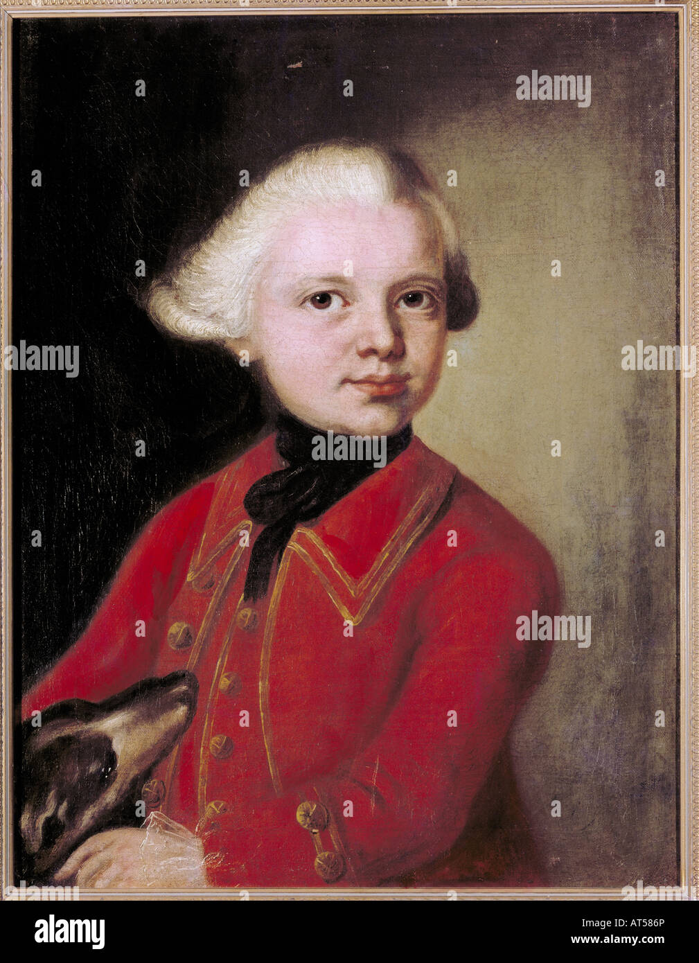 Belle arti, barocco, ragazzo in una giacca rossa, artista sconosciuto, pittura, circa 1750, olio su tela, Stadtmuseum, Monaco di Baviera, , artista del diritto d'autore non deve essere cancellata Foto Stock