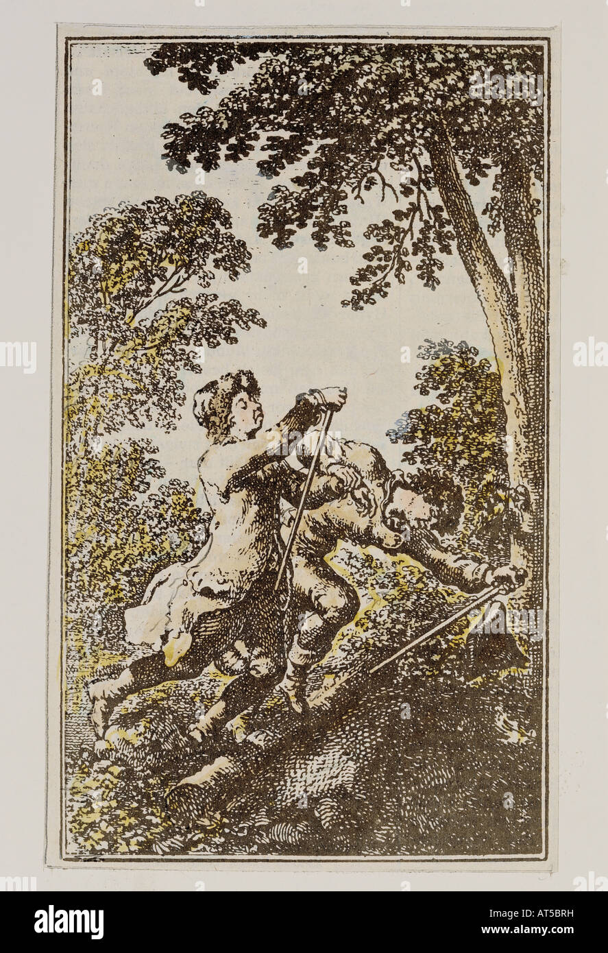 Belle arti, Chodowiecki, Daniel (1726 - 1801), grafica, due uomini ciechi, attacco colorati, fine XVIII secolo, collezione privata, , artista del diritto d'autore non deve essere cancellata Foto Stock