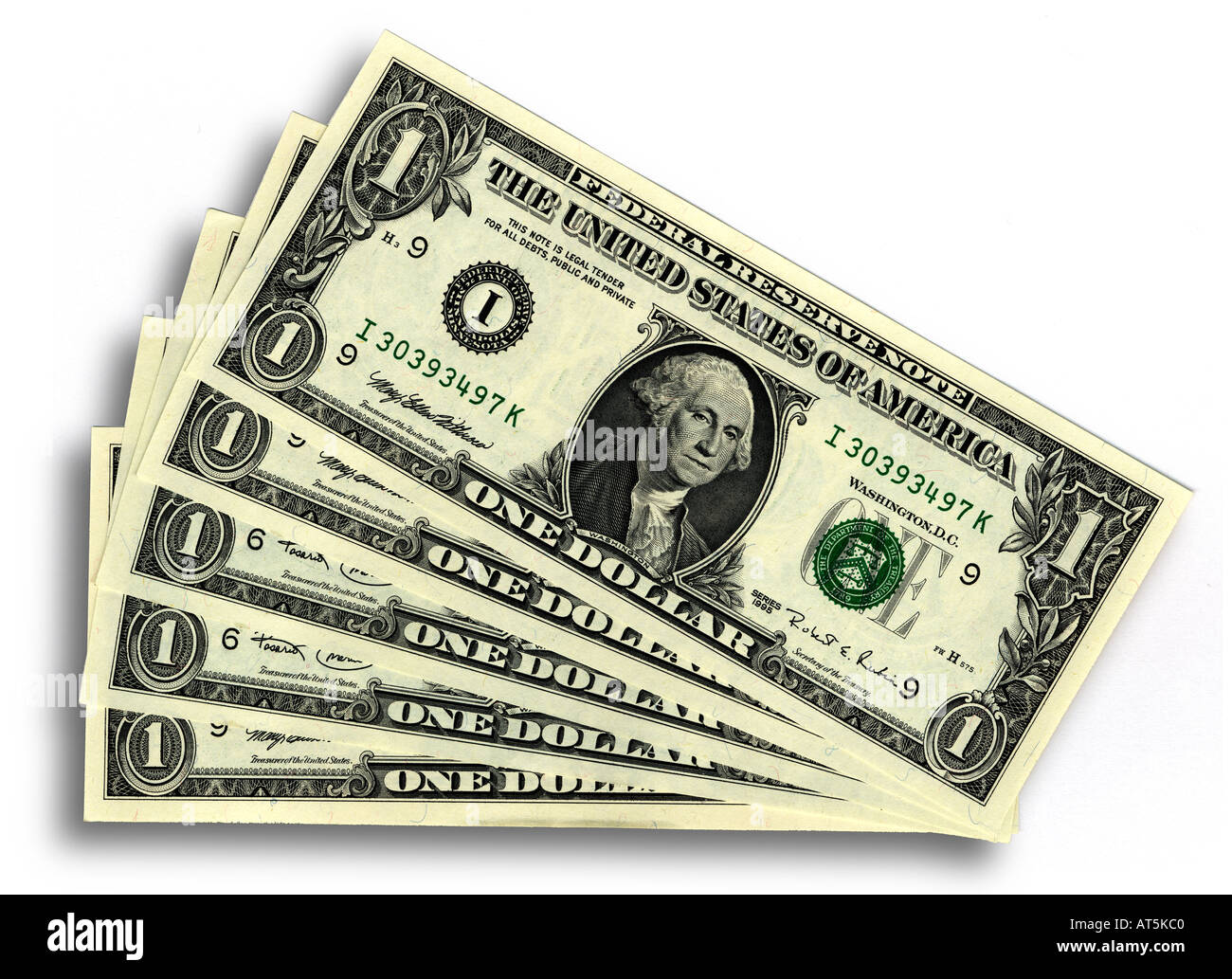 Cinque uno le fatture del dollaro US Foto Stock