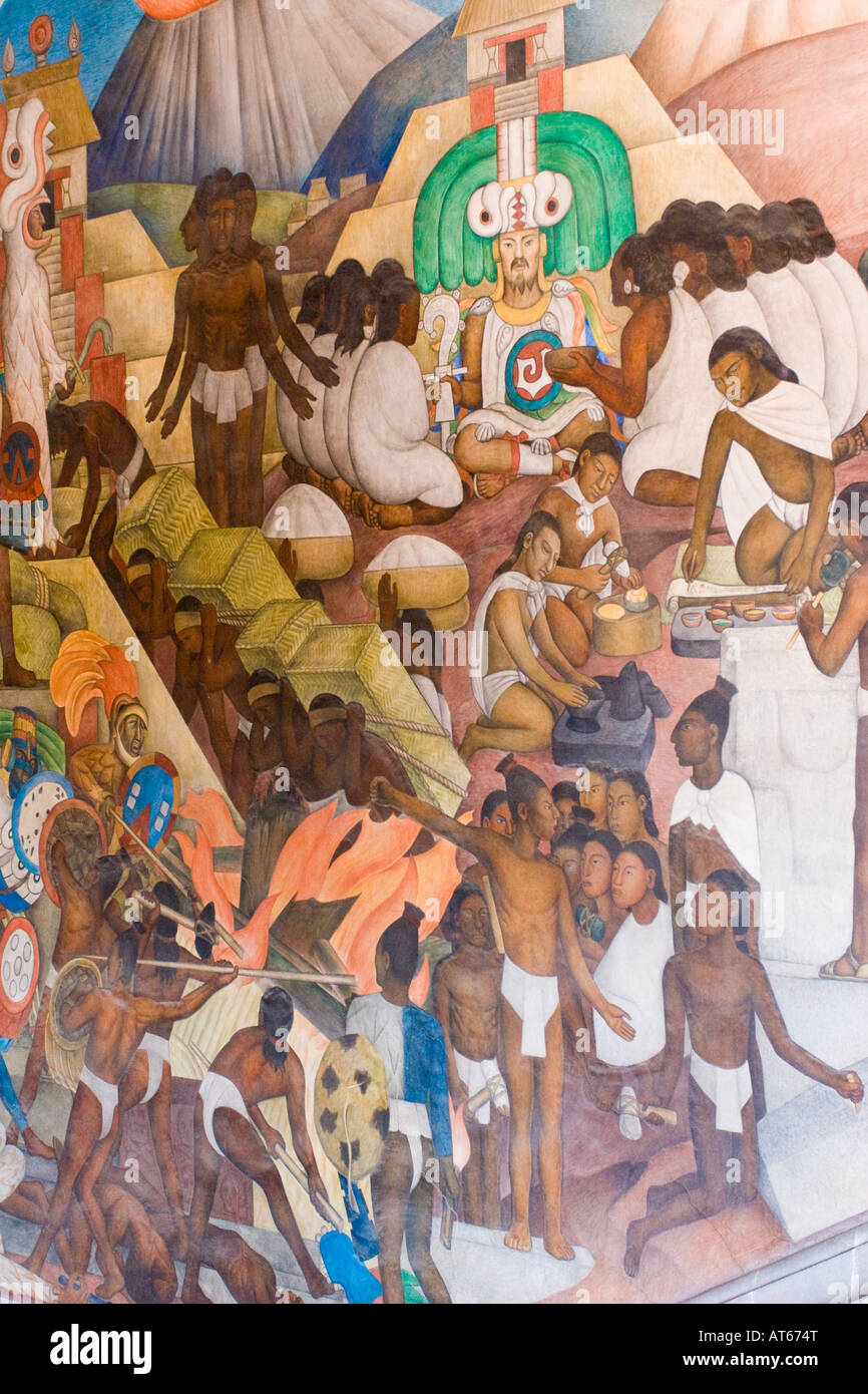 " La storia del Messico - l'antico mondo indiano' 1929-1935 Diego Rivera affresco murale, Palazzo Nazionale, Città del Messico Foto Stock