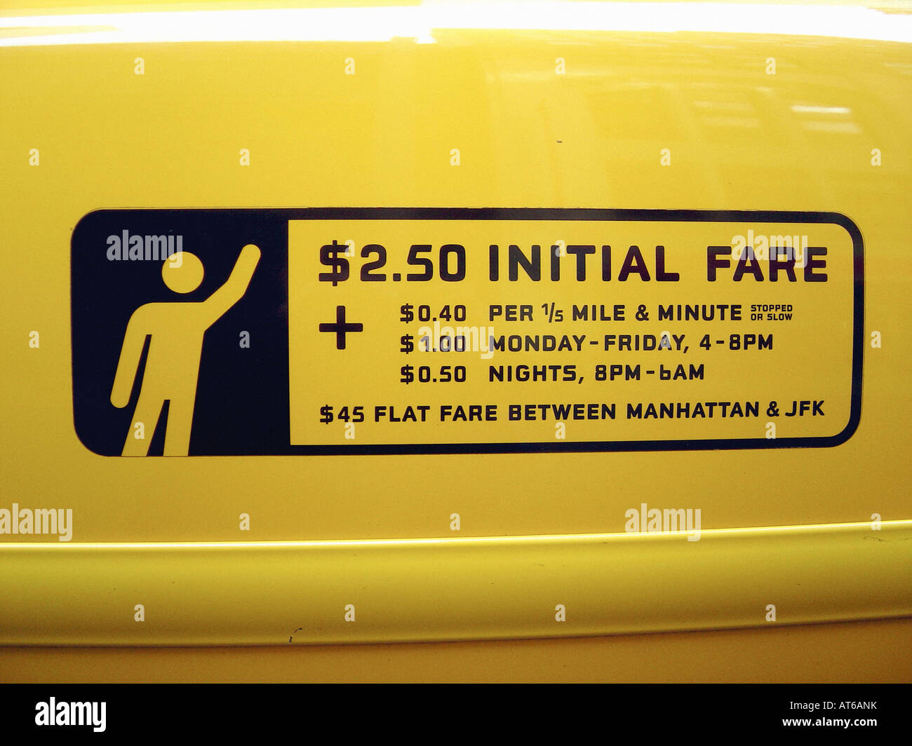 Prezzi 2008 sul lato di un giallo Taxi nella città di New York STATI UNITI D'AMERICA Foto Stock