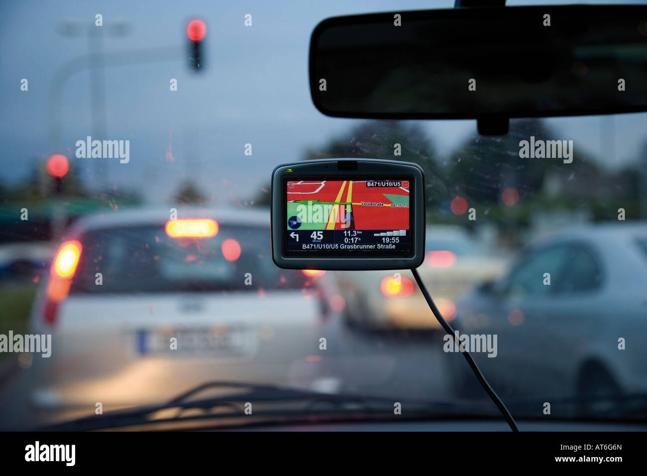 GPS navigation system on car dashboard Foto Stock