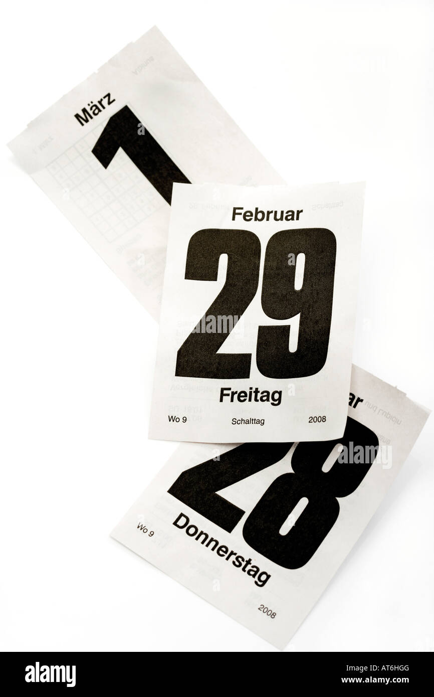 Fogli di calendario con leap-giorno 29 febbraio Foto Stock