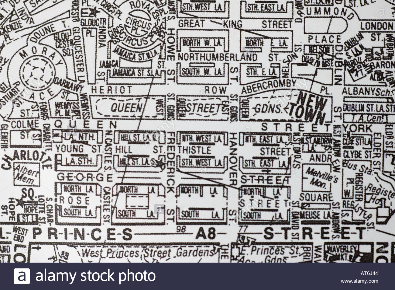 Mappa centro storico di Edimburgo in Scozia in bianco e nero Foto Stock