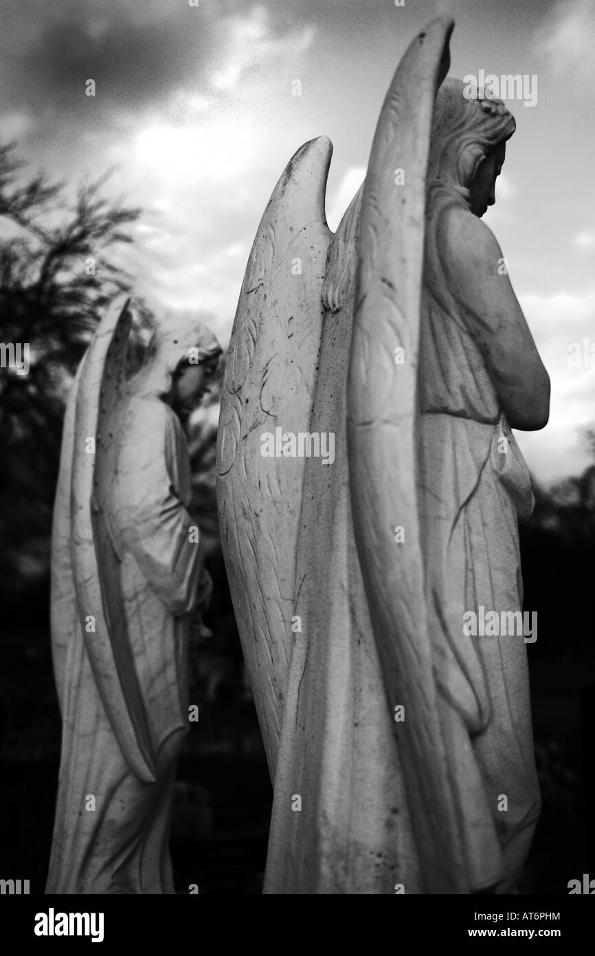 Elaborare angelo custode di lapidi nel cimitero Foto Stock