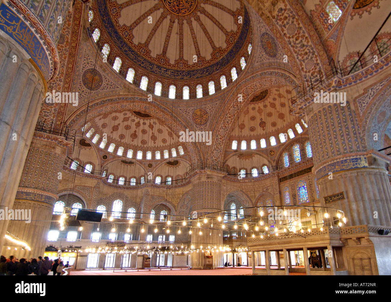 Interno del Sultanahmet Camii (moschea Blu) ad Istanbul in Turchia. Foto Stock