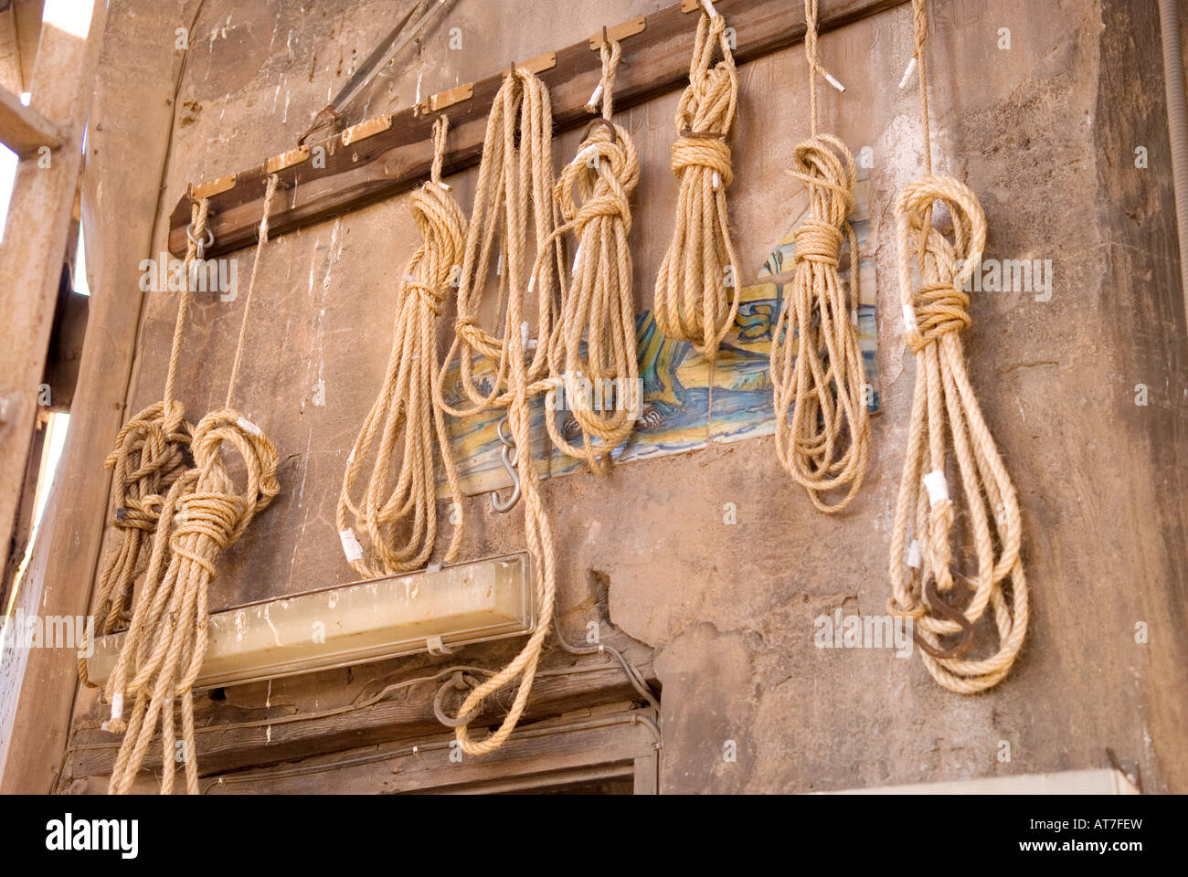 La corda utilizzata per la riproduzione di campane presso il campanile di San Valero a Valencia, Spagna Foto Stock