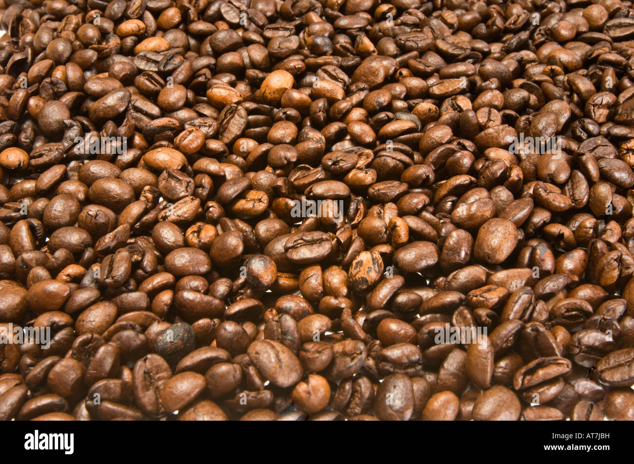 L'espresso piccoli chicchi di caffè coffeebeans intaglio molto pila mazzetto accumulo di heap makro macro close up closeup Foto Stock
