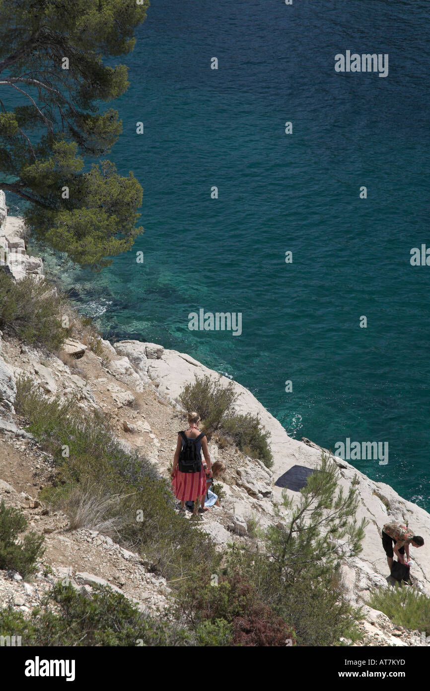 Fotografia di stock di porto miou Calanque scogliere di calcare tra Cassis e Marsiglia Francia Foto Stock