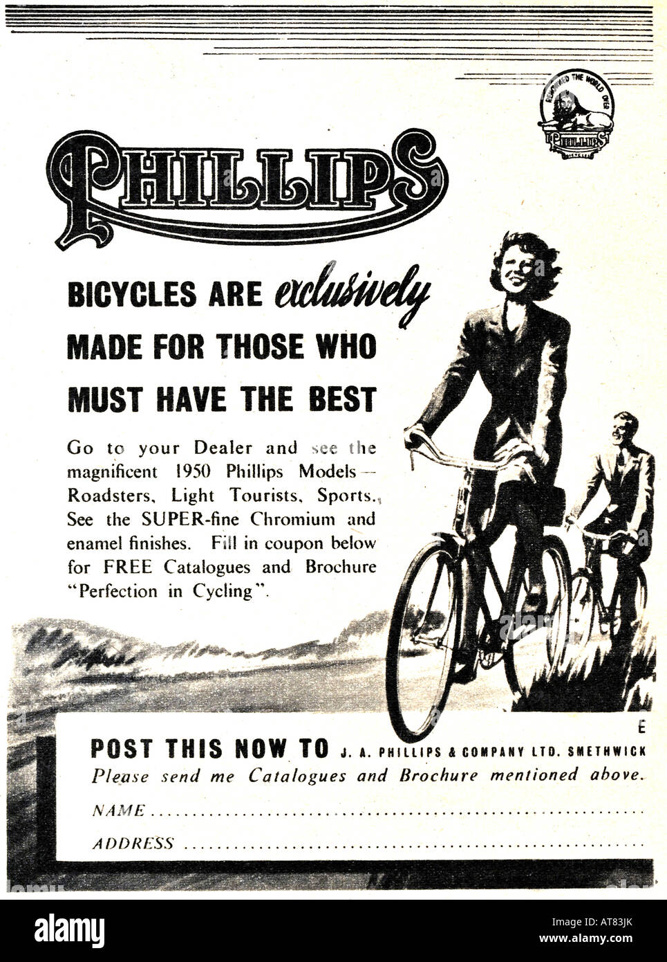 1950 Pubblicità per biciclette Phillips anni cinquanta per solo uso editoriale Foto Stock