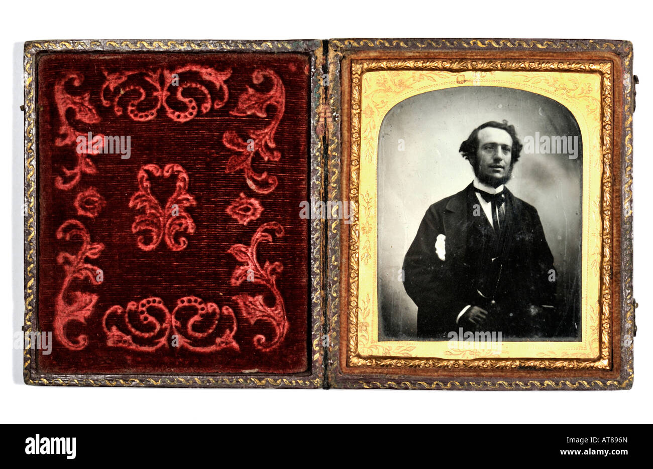 Un Victorian 1850s Daguerreotype fotografia di un uomo nella sua custodia Foto Stock