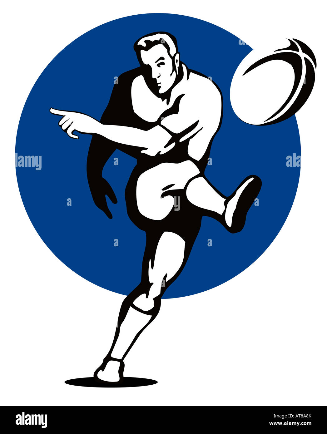 Giocatore di Rugby calciare la palla Foto Stock