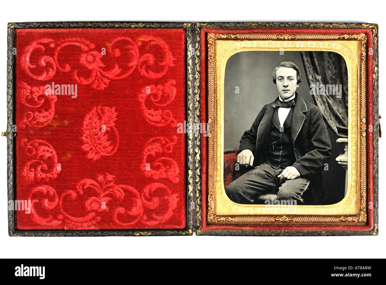 Un Victorian 1850s 1860s Ambrotype fotografia di un uomo nella sua custodia Foto Stock
