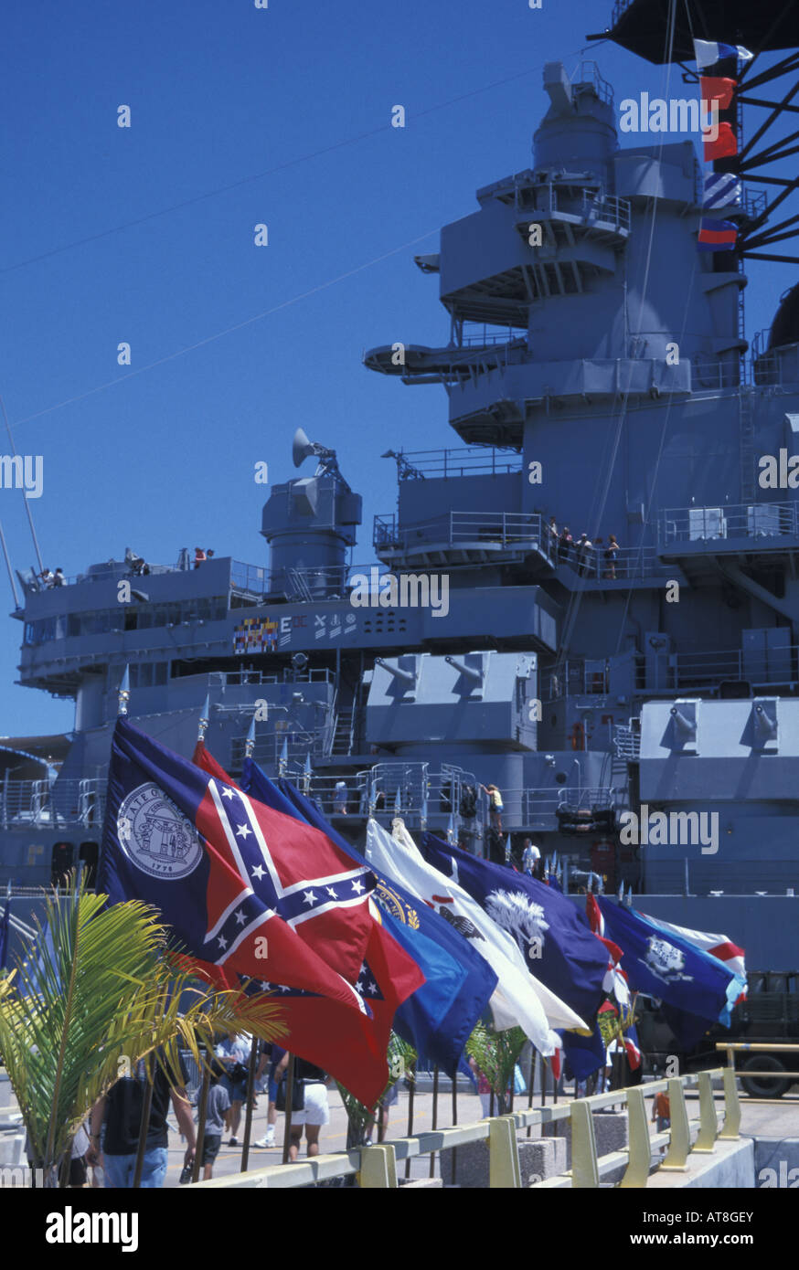 La USS Missouri corazzata,Pearl Harbor permanant docking Foto Stock