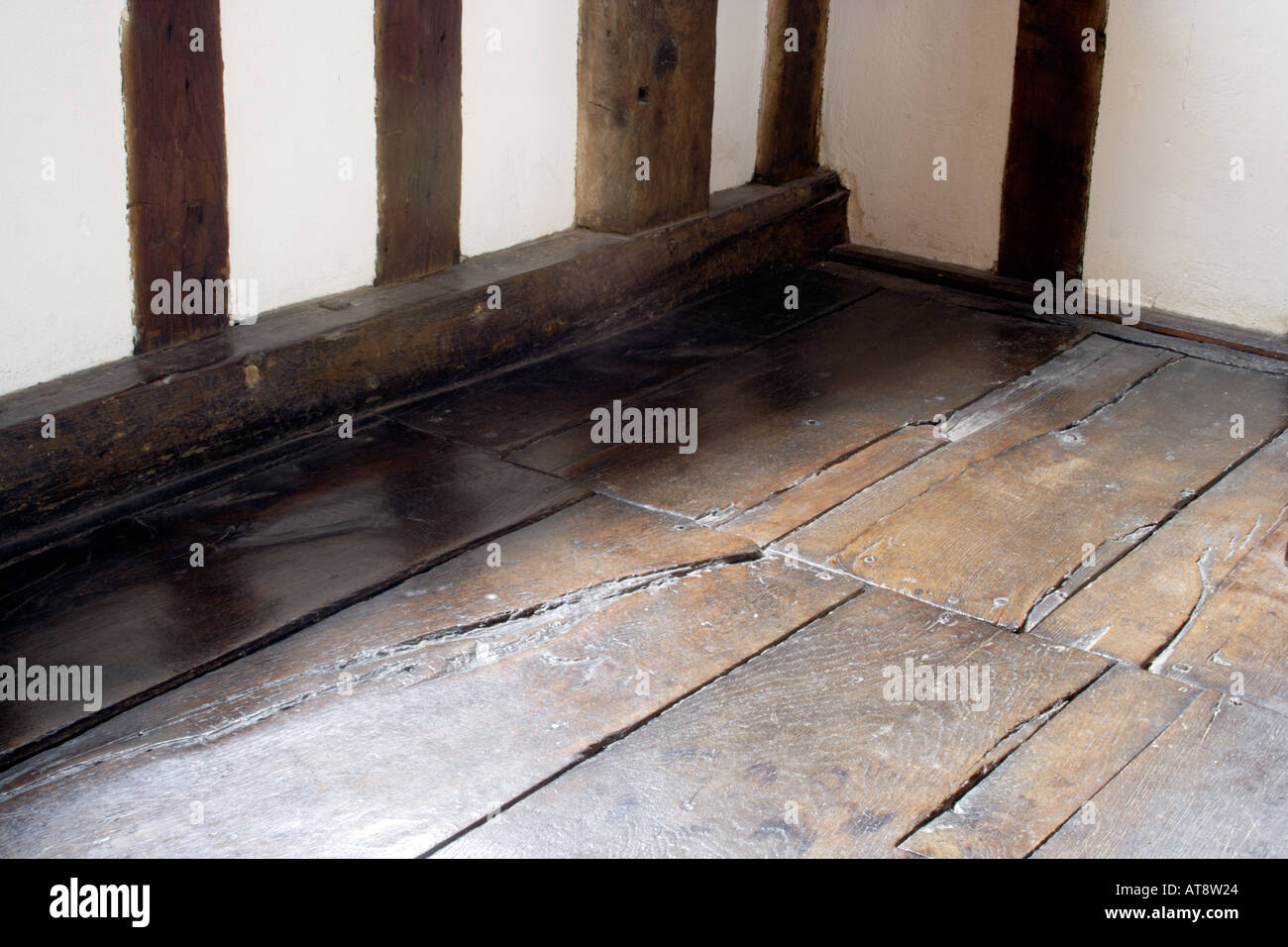 Medieval pavimento in rovere tavole UK Foto Stock