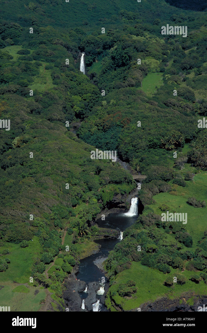 Antenna di cascate, sette piscine sacri,Hana,Maui Foto Stock