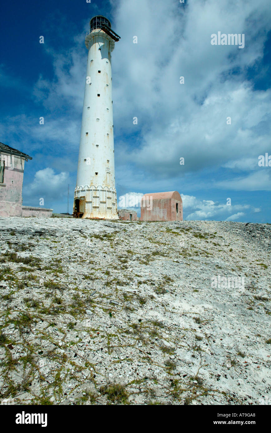 Faro di grande Issacs isola un isola deserta in Isole Bahamas Foto Stock