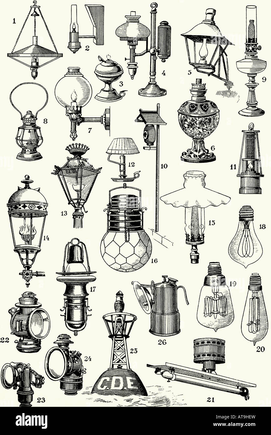 Lampade di antiquariato. Illustrazione di antiquariato. 1914 Foto Stock