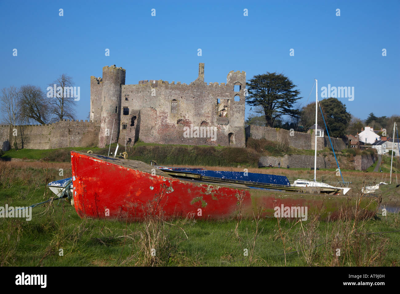 Laugharne Castello, West Wales, Regno Unito Foto Stock