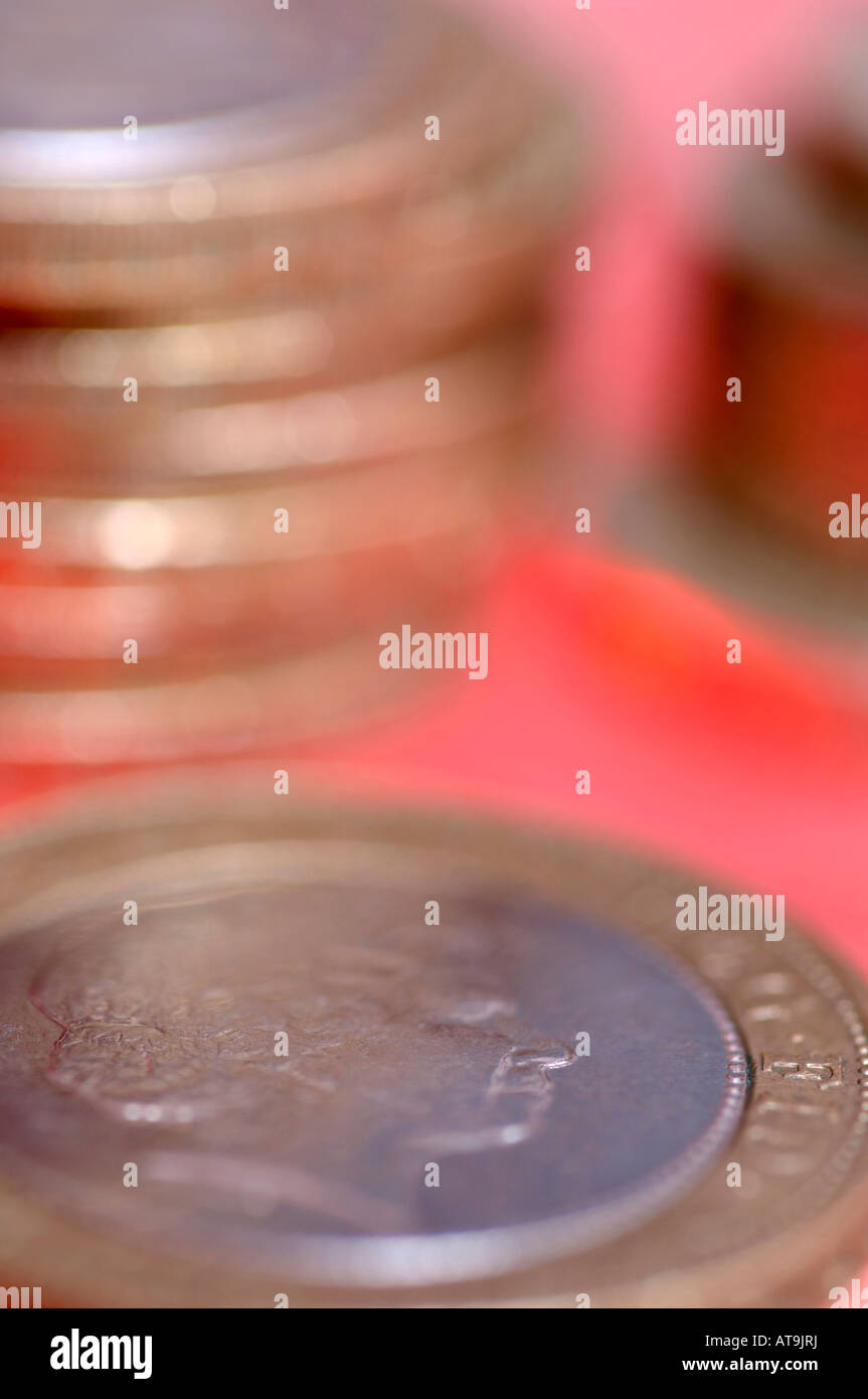 In prossimità dei due pound coin Foto Stock