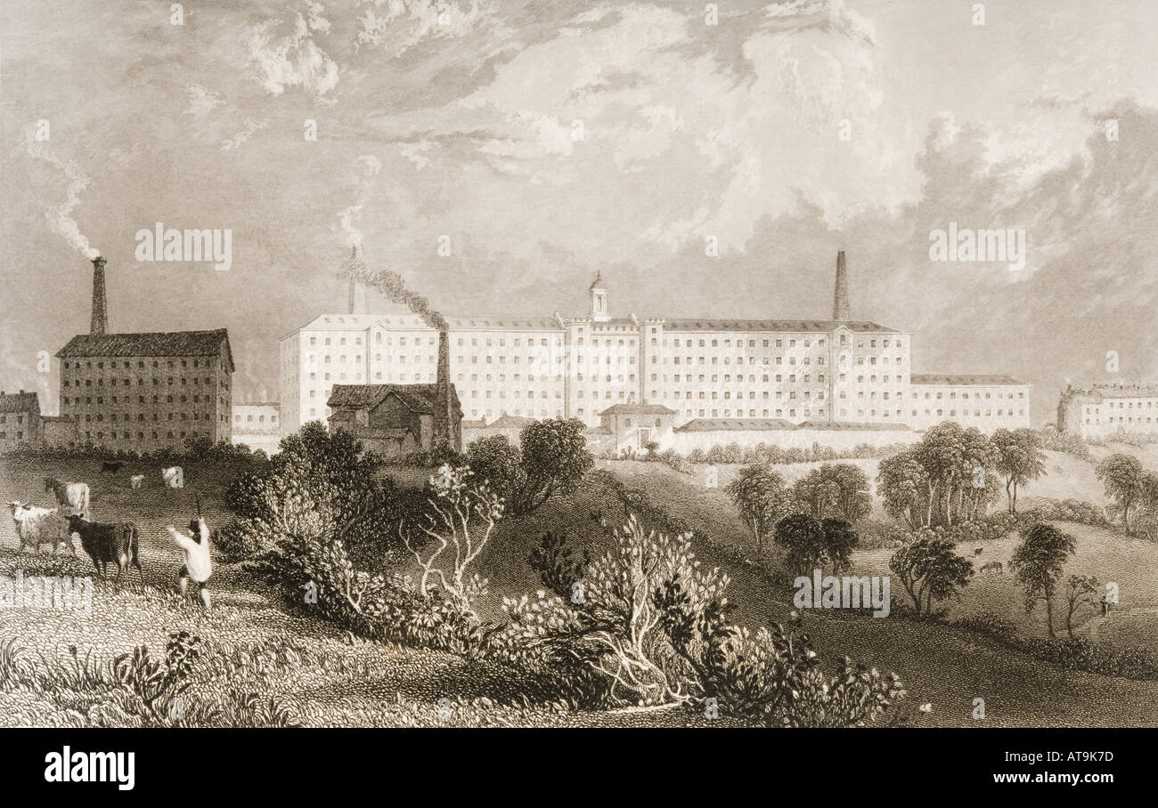 Swainson Birley Co fabbrica vicino a Preston, Lancashire, Inghilterra in 1830. Disegnato da Allom T. Incisi da J Tingle. Foto Stock