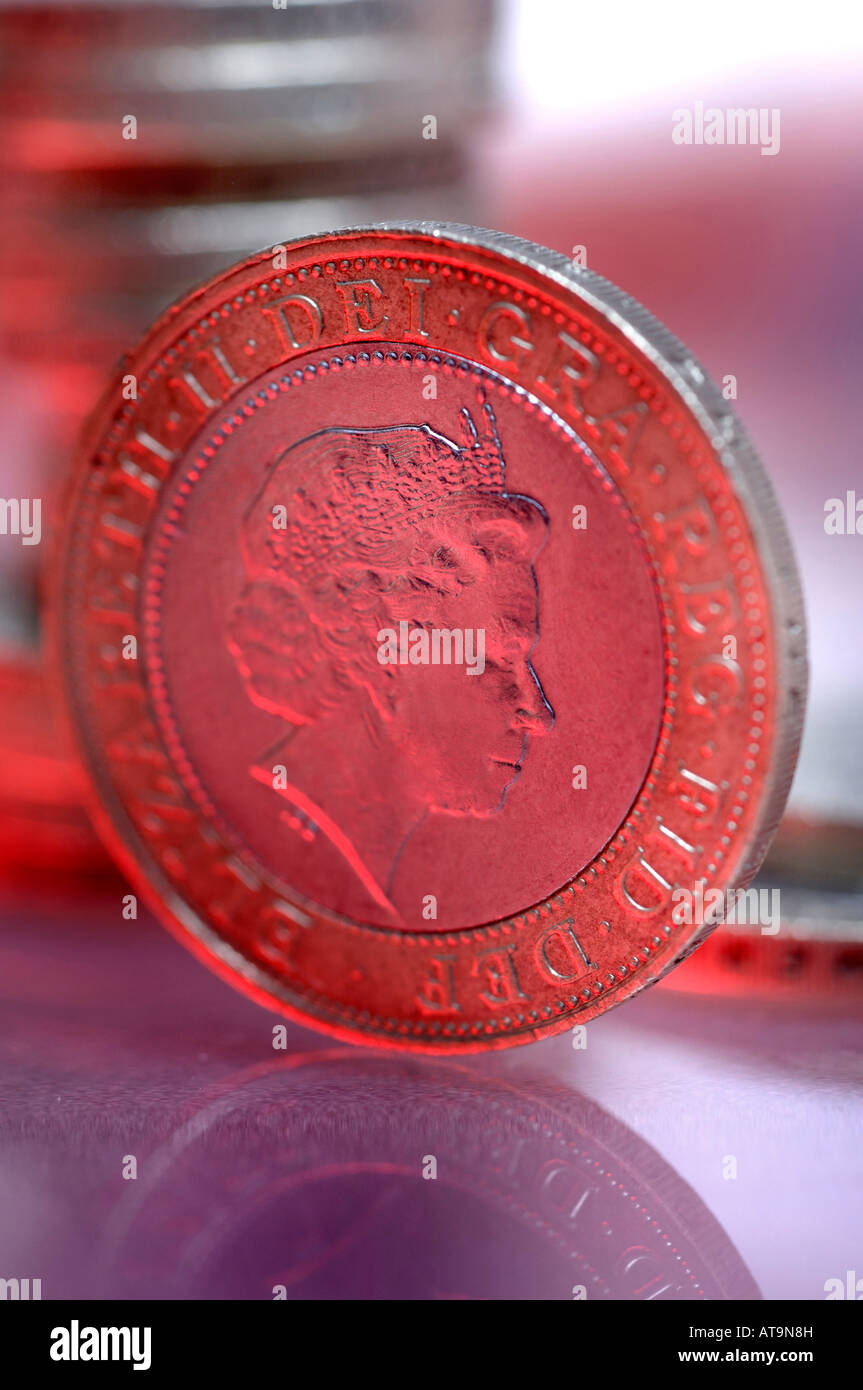 Coin, due,lb,moneta,monete,soldi,sterling,profilo, Foto Stock