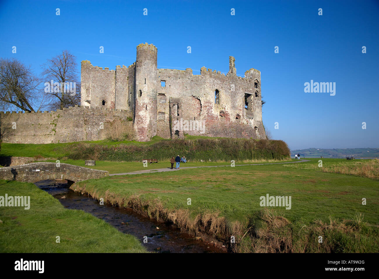 Laugharne Castello, West Wales, Regno Unito Foto Stock