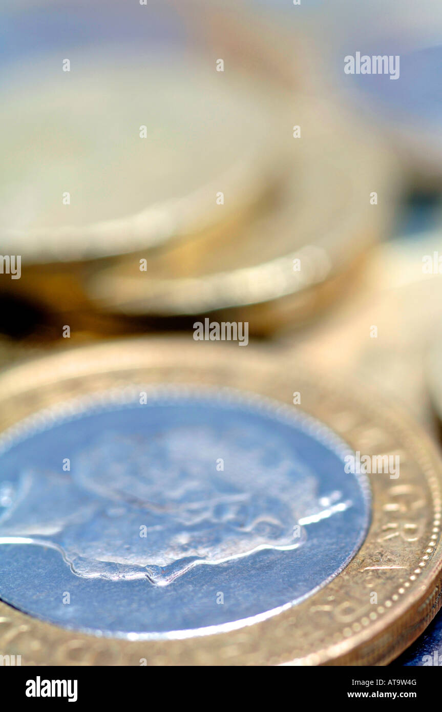 Due monete sterlina,soldi close up Foto Stock