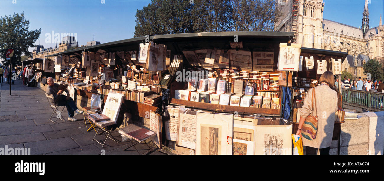 Francia Paris Prenotare in stallo e dipinti in vendita sulla rive gauche al lato sinistro del fiume Senna Foto Stock